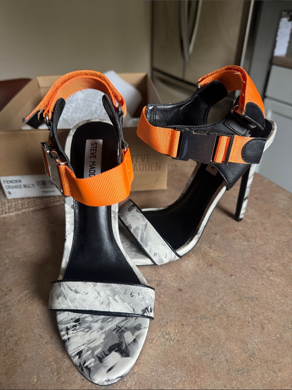 Steve Madden Fender Multi Orange Strap High Heel Sandals